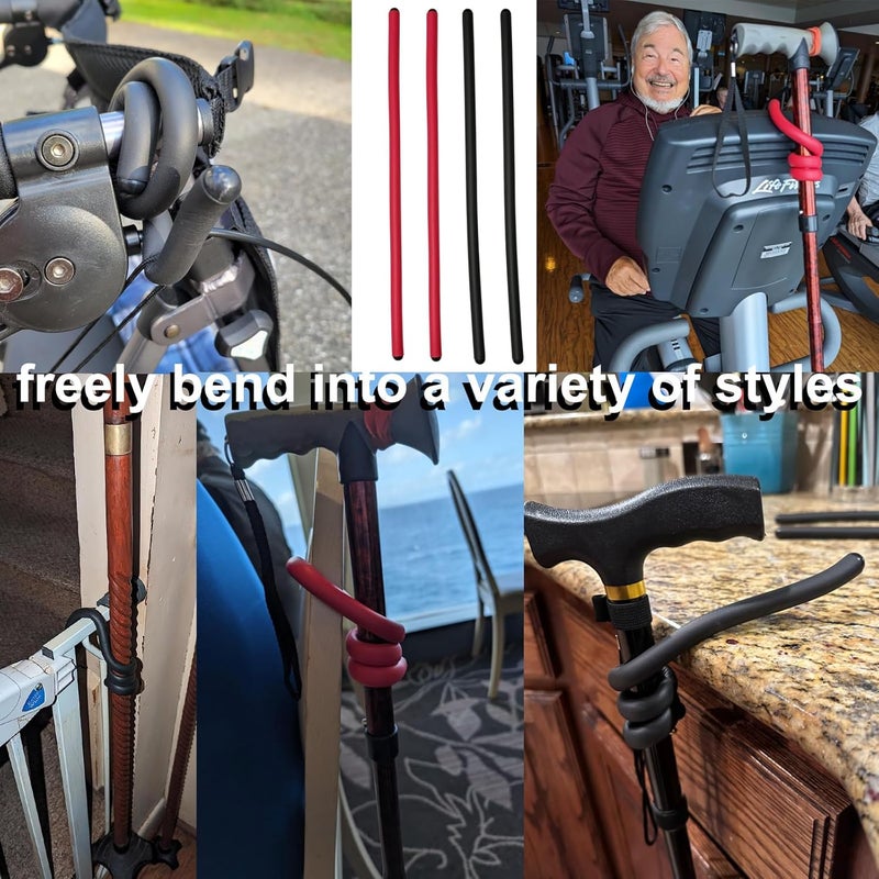 BTREEFLO Cane Holder - 4 Pcs Table & Wheelchair Cane Accessories, Flexible Hooks, Grabber Holder for Mobility Scooter, Crutches - Image 3